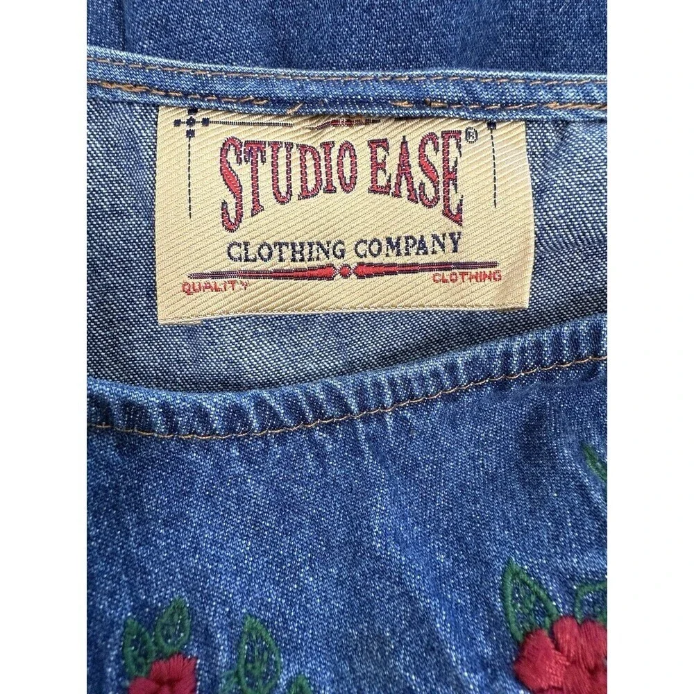 Studio West Denim Dress Embroidered Floral Cottagecore Maxi long sleeve one size - Picture 8 of 10